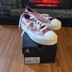 Converse Pink Shimmer Low-Top Platform Sneakers 8.5
